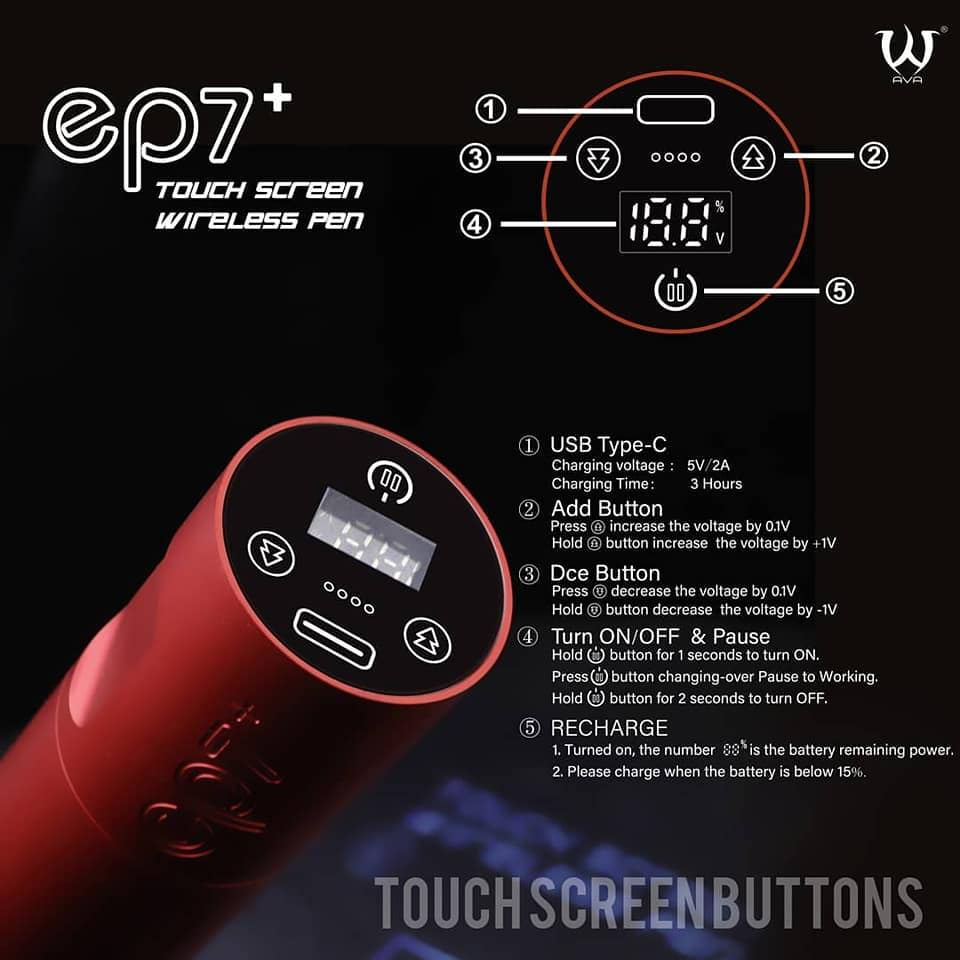 AVA EP7 Touch Screen Wireless Pen - Element Tattoo Supply